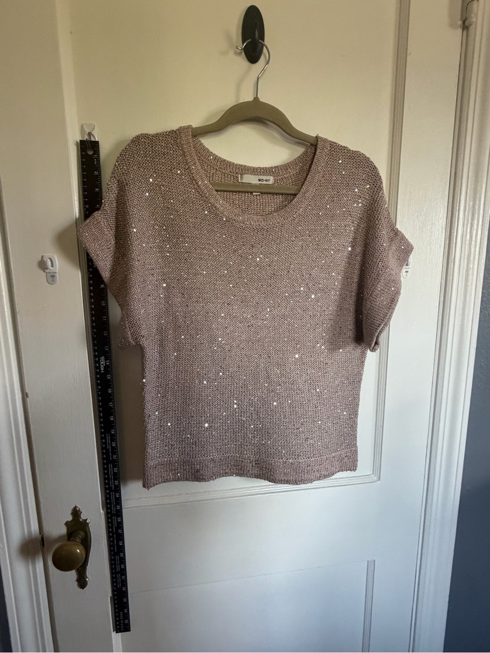 WD.NY Sequin Knit Short Sleeve Top in Dusty Rose